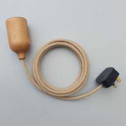 Plug in Pendant Light - Wood Hanging Fabric Cable Wall Cord & Oak Style Wooden Lamp Holder Modern Minimal Reading Ambient Mood Lighting - thumbnail 2