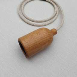 Plug in Pendant Light - Wood Hanging Fabric Cable Wall Cord & Oak Style Wooden Lamp Holder Modern Minimal Reading Ambient Mood Lighting - thumbnail 4