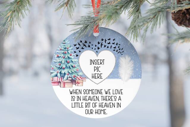 Memory in Heaven Christmas Personalised Photo Feathers Appear Mum Gift Present Keepsake Novelty Bauble Tree Xmas