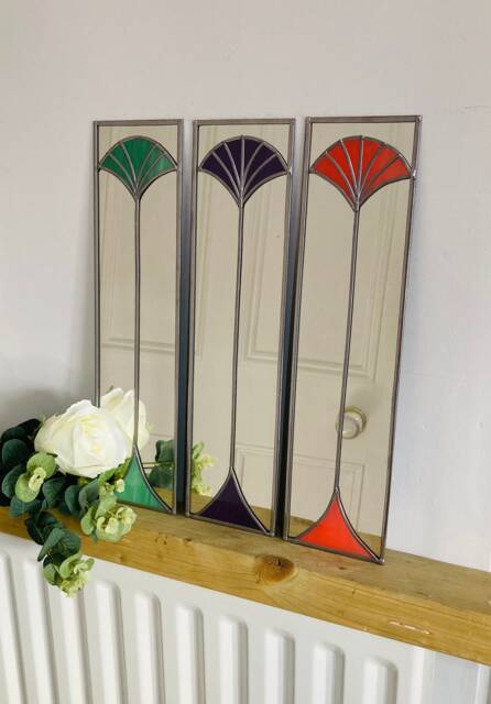 New Art Deco Fan Style Stained Glass Effect Mirror Handmade in The UK Makes Perfect Gift 61x15.5cm Ask Us About Different Colours - image 1