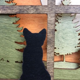 Layered Wood Art Window Scene With Cat, Sunset, Trees - Rustic Nature Wall Decor - thumbnail 3