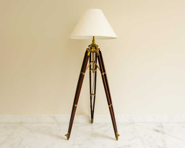Rustic Sheesham Wood Tripod Floor Lamp - Antique Brass Finish - image 1