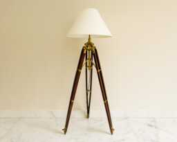 Rustic Sheesham Wood Tripod Floor Lamp - Antique Brass Finish - thumbnail 1