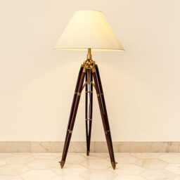 Rustic Sheesham Wood Tripod Floor Lamp - Antique Brass Finish - thumbnail 3