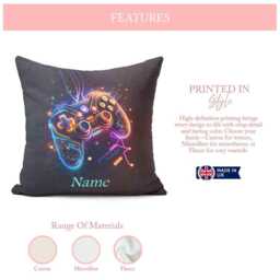 Neon Game Remote Personalised Cushion Custom Name Gamer Pillow Bright Decor Gift For Kids Teens Or Adults Fun Gaming Bedroom Accessory - thumbnail 2