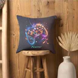 Neon Game Remote Personalised Cushion Custom Name Gamer Pillow Bright Decor Gift For Kids Teens Or Adults Fun Gaming Bedroom Accessory - thumbnail 3