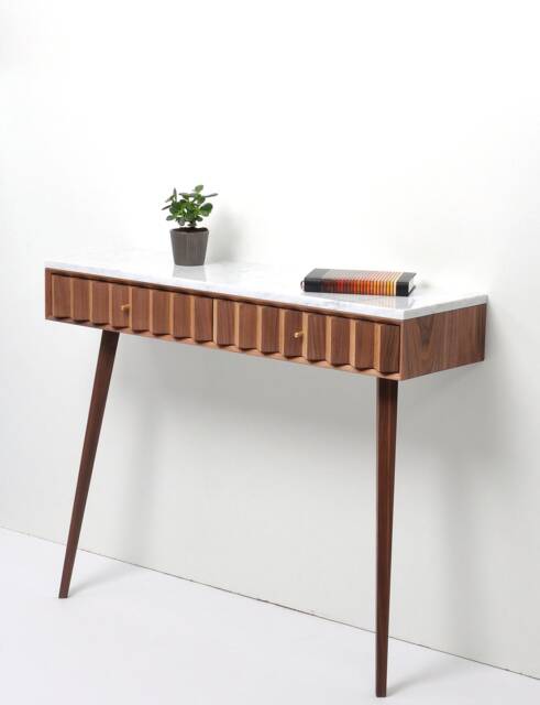 Mid-Century Modern Walnut Hallway Table, Marble Top, Solid Wood Console - image 1