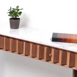 Mid-Century Modern Walnut Hallway Table, Marble Top, Solid Wood Console - thumbnail 2
