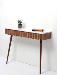 Mid-Century Modern Walnut Hallway Table, Marble Top, Solid Wood Console