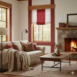 White & Red Two-Tone Natural Linen Relaxed Roman Shade - Cl1010 - thumbnail 1