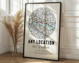 Any Location Custom Map Print & Frame Gift Special Occasion First Date Wedding Anniversary Engagement Girlfriend Boyfriend Home Wife Husband - thumbnail 1