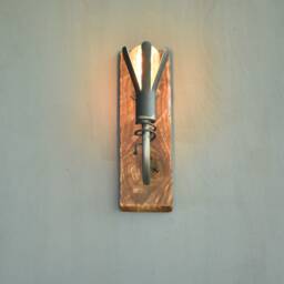 Hand Forged Rustic Wall Sconce Wood & Iron Farmhouse Light - thumbnail 3