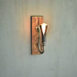 Hand Forged Rustic Wall Sconce Wood & Iron Farmhouse Light - thumbnail 2