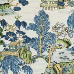 Designer Thibaut Asian Scenic Curtains Panels Drapes Cafe Curtains Blue Green Grey Or One Valance - thumbnail 2