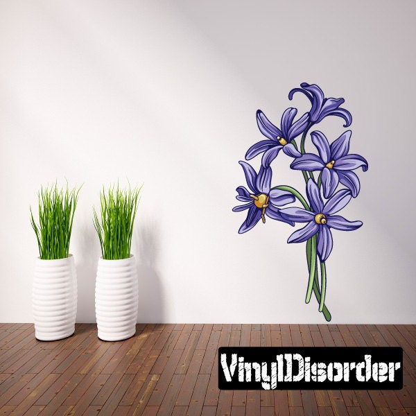 Floral Flower Wall Decal - Fabric Vinyl Removable & Reusable Floralfloweruscolor109Et