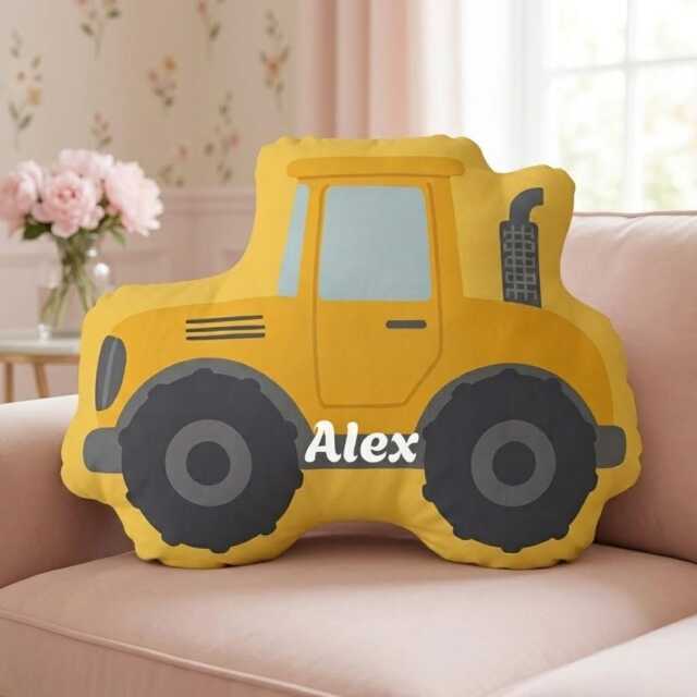 Personalized Tractor Shaped Pillow, Custom Name Kids Throw Cushion, Farm Vehicle Plush Nursery Bedroom Decor - image 1
