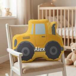 Personalized Tractor Shaped Pillow, Custom Name Kids Throw Cushion, Farm Vehicle Plush Nursery Bedroom Decor - thumbnail 2