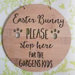 Personalised-Custom Easter Bunny Please Stop Here Bamboo-Wooden Door-Wall Hanging 19.5cm-Plaque-Easter Bunny-Personalized-Easter Gift - thumbnail 3