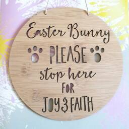 Personalised-Custom Easter Bunny Please Stop Here Bamboo-Wooden Door-Wall Hanging 19.5cm-Plaque-Easter Bunny-Personalized-Easter Gift - thumbnail 2