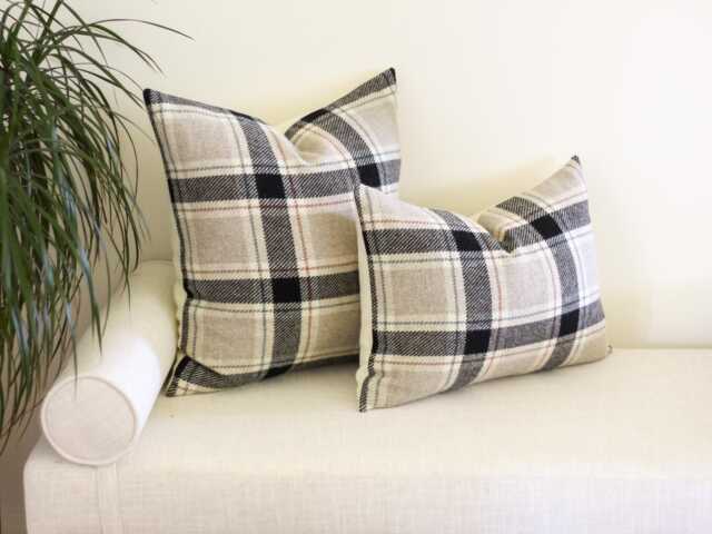 Black & Oatmeal Plaid Wool Pillow Cover, Neutral Cover - Made To Order - image 1
