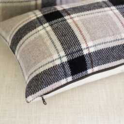 Black & Oatmeal Plaid Wool Pillow Cover, Neutral Cover - Made To Order - thumbnail 3