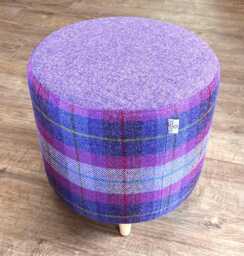 Lilac & Tartan Harris Tweed Footstool With Tiny Wooden Legs - thumbnail 1