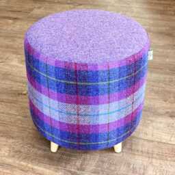 Lilac & Tartan Harris Tweed Footstool With Tiny Wooden Legs - thumbnail 2