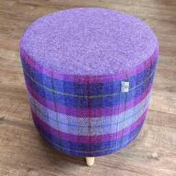 Lilac & Tartan Harris Tweed Footstool With Tiny Wooden Legs - thumbnail 3