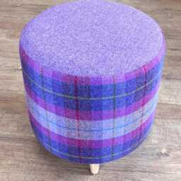 Lilac & Tartan Harris Tweed Footstool With Tiny Wooden Legs - thumbnail 2