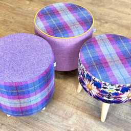 Lilac & Tartan Harris Tweed Footstool With Tiny Wooden Legs - thumbnail 4