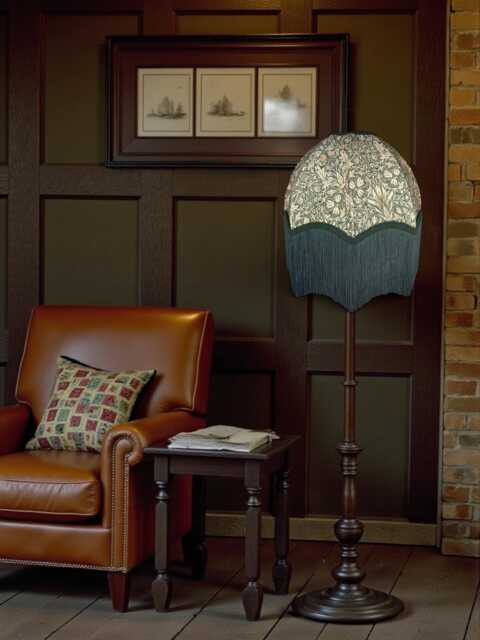 William Morris Forest Green Snakeshead Curtains Fabric Dome Lampshade Holly Braid & Fringe, Bespoke British Handmade - image 1
