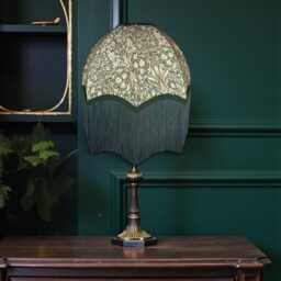 William Morris Forest Green Snakeshead Curtains Fabric Dome Lampshade Holly Braid & Fringe, Bespoke British Handmade - thumbnail 3