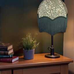 William Morris Forest Green Snakeshead Curtains Fabric Dome Lampshade Holly Braid & Fringe, Bespoke British Handmade - thumbnail 2
