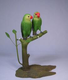 Abyssinian Lovebird Pair Hand Carved Wooden Bird - thumbnail 2
