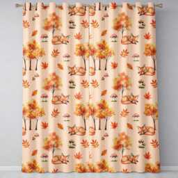 Cute Autumn Fox Leaves Mushrooms Watercolor Warm Beige Seamless Pattern Readymade Eyelet Ring Top Thermal 100% Blackout Curtains - thumbnail 2