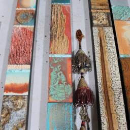 Abstract Sunset Coral Peach Adobe Turquoise Recycled Rust Patina Textured Paint Extra Large Wood Metal Wall Relief 2D Sculpture Decor - thumbnail 3