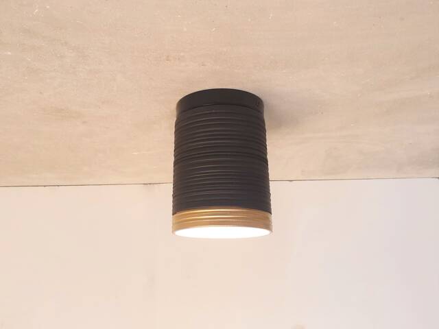 Handmade Black Ceramic Cylinder Ceiling Light - Carved Texture - image 1