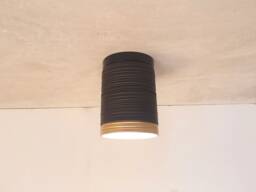 Handmade Black Ceramic Cylinder Ceiling Light - Carved Texture
