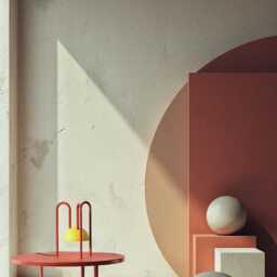 Allugi Modern Geometric Table Lamp From Balance Lamp With A Yellow Globe & Red Legs - thumbnail 2