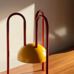Allugi Modern Geometric Table Lamp From Balance Lamp With A Yellow Globe & Red Legs - thumbnail 3