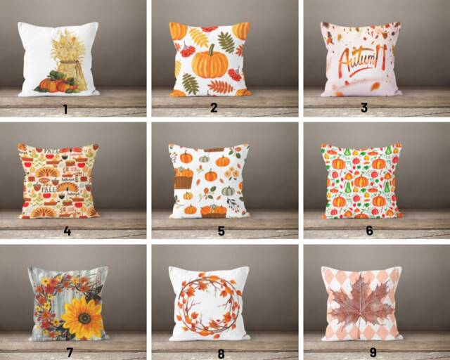 Pumpkin Carved Pillow Case/Autumn Dry Leaves Throw Cover/Welcome Halloween Decor/Fall Wreath Case/ Gift For Friend - image 1