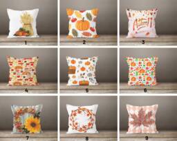 Pumpkin Carved Pillow Case/Autumn Dry Leaves Throw Cover/Welcome Halloween Decor/Fall Wreath Case/ Gift For Friend - thumbnail 1