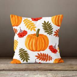Pumpkin Carved Pillow Case/Autumn Dry Leaves Throw Cover/Welcome Halloween Decor/Fall Wreath Case/ Gift For Friend - thumbnail 3