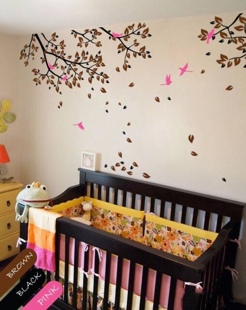 Nursery Branch Wall Decal With Birds, Kids Room Decor - image 1