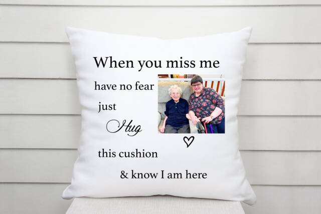 Personalised Memorial Keepsake Cushion Of A Loved One , When You Miss Us , Cuddle Gift , in Loving Memory , Heaven - image 1