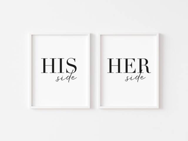 His & Hers Bedroom Prints Minimalist Wall Art - Set Of 2 Unframed - image 1