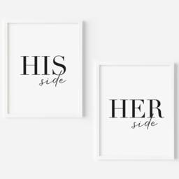 His & Hers Bedroom Prints Minimalist Wall Art - Set Of 2 Unframed - thumbnail 2