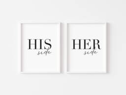 His & Hers Bedroom Prints Minimalist Wall Art - Set Of 2 Unframed - thumbnail 1