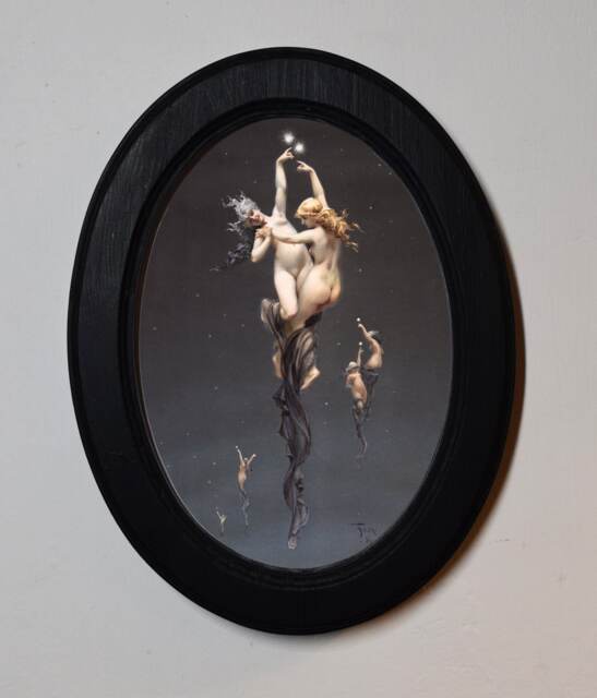 Luis Ricardo Falero Twin Stars Art Print, Black Oval Wooden Frame - image 1