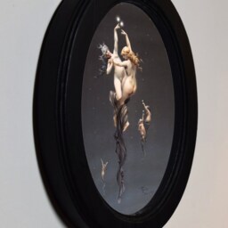 Luis Ricardo Falero Twin Stars Art Print, Black Oval Wooden Frame - thumbnail 2
